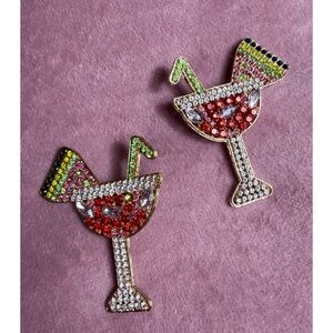 Watermelon Martini Cocktail Rhinestone Earrings Sparkly Statement Jewelry